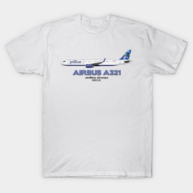 Airbus A321 - JetBlue Airways T-Shirt by TheArtofFlying